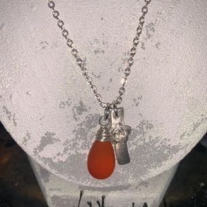 Silver Necklace with Orange and Flower Charm #011